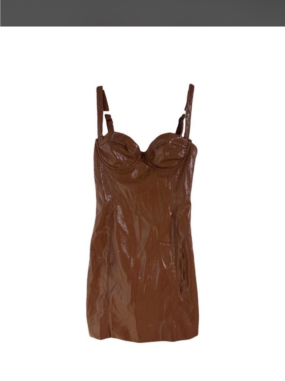 Meshki Brown Patent Bustier Mini Dress